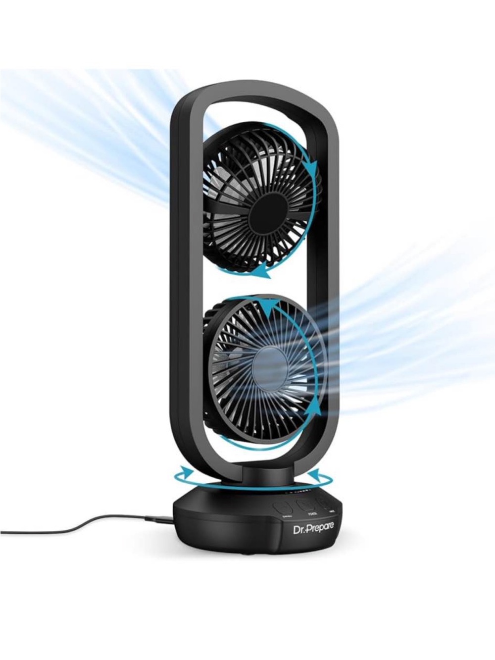 Dr. Prepare Twin Head Portable Desk Fan - Black
